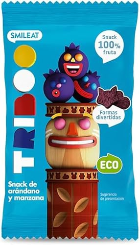 Smileat - TRIBOO Snacks de Fruta sabor Arándano y Manzana - Aperitivo para Niños - Alternativa a Gominolas y Chuches - Ideal para el Cole y Meriendas - 25gr (Paquete de 10)