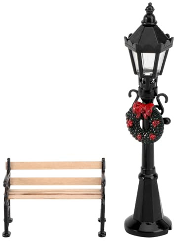 TOBBOMEY 2 Pezzi Mini Lampione da Banco e Sedia Finta in Metallo per Decorazione Scenica di Mobili in Miniatura Accessori per Casa delle Bambole e Collezionisti Decorazione Paesaggistica