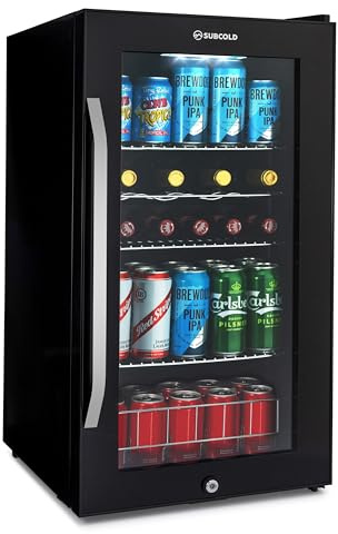Subcold Ace90 LED Touch Control Beer Fridge With Glass Door | Premium Drinks & Wine Fridge | Black Alu Handle, Auto Defrost, Lockable | 91 Cans | Ideal for Home Bar Undercounter
