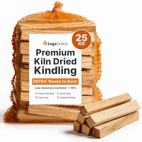 25kg Kiln Dried Kindling Wood (10 Nets) Natural Firewood | For log burner, pizza oven, fireplace, fire pit, chiminea & wood burning stove. Supports easy ignition.