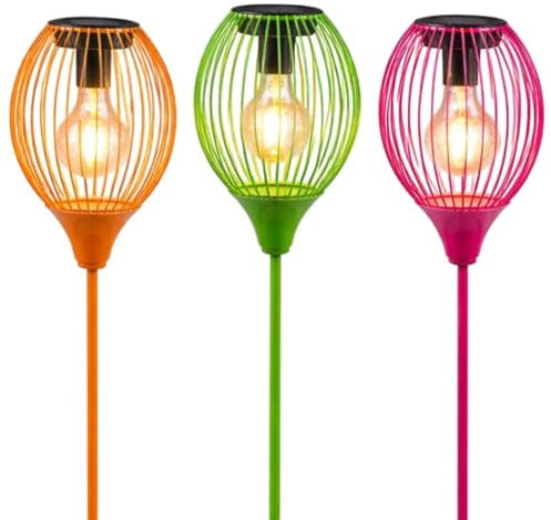 formano Lot de 3 photophores solaires de jardin LED 78 x 12 x 12 cm - En métal - Avec capteur crépusculaire IP44 - Avec batterie AA - Décoration d'extérieur pour jardin, chemin et parterre