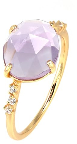 Stfery 9K/14K/18K Gold Ring mit Helllila Stein für Damen, Ovaler Rosenschliff Amethyst Verlobungsring Echtgold Schmuck