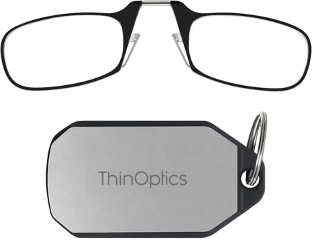 ThinOptics Lunettes de Lecture 1.00 Monture Noire avec étui Porte-clés – Lunettes rectangulaires compactes Pliables – Nez clipsable – Force 1,00 avec Technologie Flex-Fit