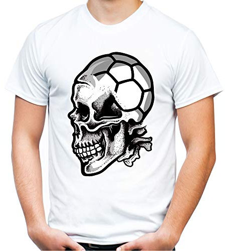 Sport Skull Handball Männer und Herren T-Shirt | Sport Totenkopf (M, Weiß)