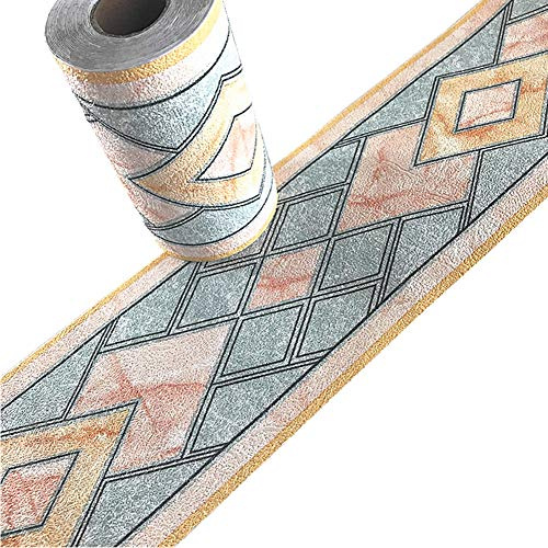 Simplemiuji 3D Self Adhesive Blue Diamond Waterproof Wallpaper Border Peel and Stick for Bathroom Kitchen Counter Top Tiles Sticker,4 Inch by 16.5 Feet