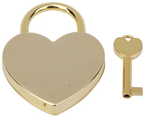 Lucchetto a forma di cuore da 1 pz, mini lucchetto da 1,8 x 2,3 pollici con chiavi Lucchetti in metallo lucido per chiavi per bagagli(Oro imitazione)