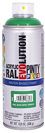 PINTYPLUS 95887 Pintura EN Spray Evolution Water-Based 520CC Verde Menta, RAL 6029 Mint Green, 65 mm
