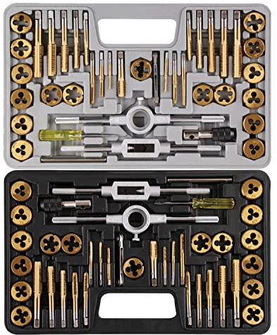 Anfrere Messing-beschichtetes Gewindebohrer- und Schneideisen-Set, metrisches Standard-Umgewinde-Werkzeug-Set, Grob- und Feingewinde zum Schneiden von Außen- und Innengewinde, unverzichtbares
