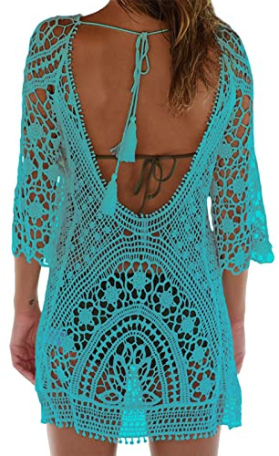EDOTON Costumi Interi da Bagno per Donna, Costume da Bagno Bikini in Crochet con Pizzo Aperto (H-Verde)