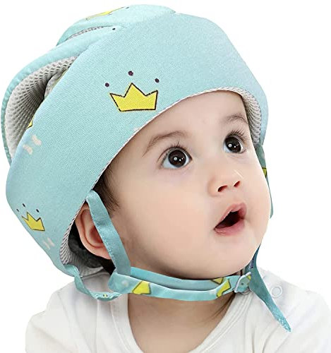 IULONEE Atmungsaktiv Baby Helm Kopfschutz Kleinkind Schutzhut Baumwolle Sicherheitshelm Baby Sturzhelm (Blau Krone)