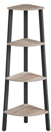 VASAGLE Eckregal, Bücherregal mit 4 Ebenen, Leiterregal, Aufbewahrungsregal, Pflanzenregal für Wohnzimmer, Industrial-Design, mit Stahlrahmen, Greige-schwarz LLS034M01