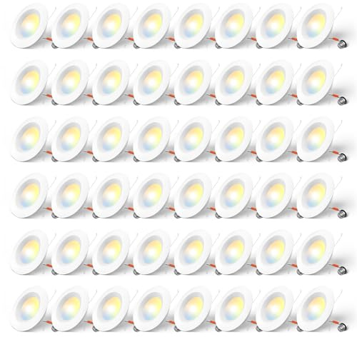 Amico 5/6 inch 5CCT LED Recessed Lighting 48 Pack, Dimmable, IC & Damp Rated, 12.5W=100W, 950LM Can Lights with Baffle Trim, 2700K/3000K/4000K/5000K/6000K Selectable, Retrofit Installation - ETL & FCC