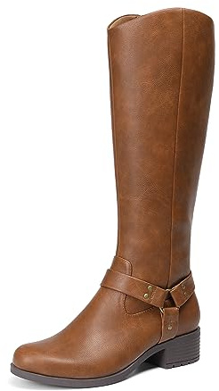 DREAM PAIRS Boots For Women Knee High, Comfortable Pull On Side Zipper Buckle Riding Boots,Size 6,Brown,SDKB2312W