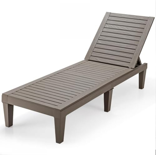 KOMFOTTEU Lettino Prendisole con Schienale Regolabile in 5 Livelli, Sedia Sdraio con Braccioli, Portata fino a 180 kg, in PP per Piscina, Giardino, Cortile, Mare 190 x 57,5 x 29 cm, Marrone