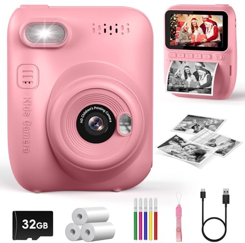 Kids Camera Instant Print,3.0'' Screen Camera for Kids with 32G Card & Print Paper,Kids Digital Camera Toys Gift for Toddler Childrens Boys Girls Age 3-10 Years Old (Pink)