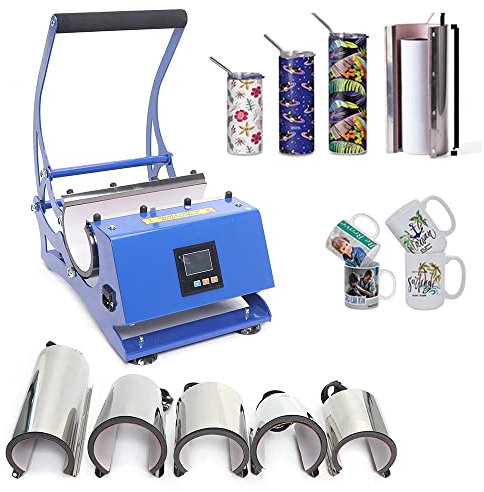 Esyogen 600W Mug Sublimationspresse 6 in 1 Tassen Presse Becher 0-200℃ Heißpresse Hitzepresse Tassenpresse Bedrucken Tassenbackmaschine Mit 6 Untersetzer(8-30 Unzen)