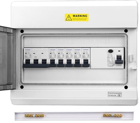 CHENGPI Coffret Electrique Etanche, Boitier Etanche Electrique Exterieur Avec Disjoncteur 4P FI RCCB Type A 40A 30MA et Disjoncteur Aternatif,Tableau Electrique 1 Rangée 12 Modules
