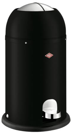 Wesco Kickmaster Junior Abfallsammler in der Farbe mattschwarz, pulverbeschichtetes Stahlblech, eingebauter Dämpfer, 12 Liter Volumen, Kunststoff-Einsatz, Einwurfklappe