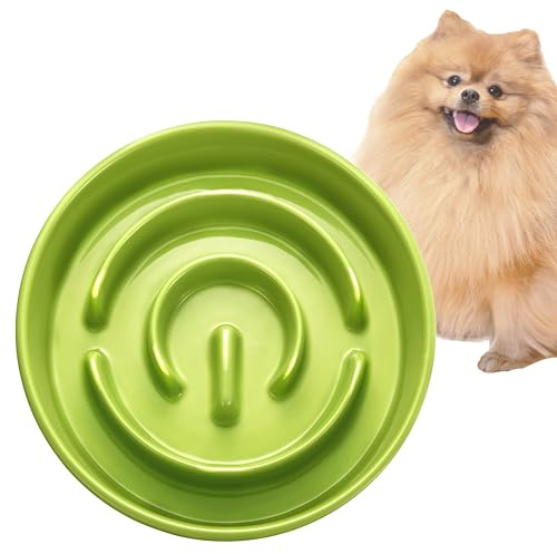 MOPANG Gamelle Anti Glouton pour Chats et Petits Chiens, Bols en Céramique pour Slow-Feeder, 400ml, Vert Citron