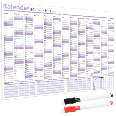 SULOLI XXL Kalender 2025 Wandkalender Jahreskalender groß Plakatkalender in deutscher Sprache mit Magnetisch Stifte und Kleber für Schüler Lehrer und Büro（98x68CM）