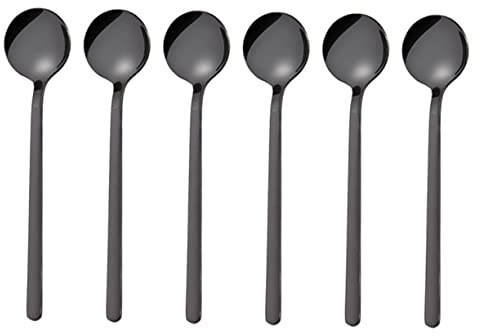 6 Stück Kaffee Rührlöffel aus Edelstahl mit Langem Griff, Schwarz