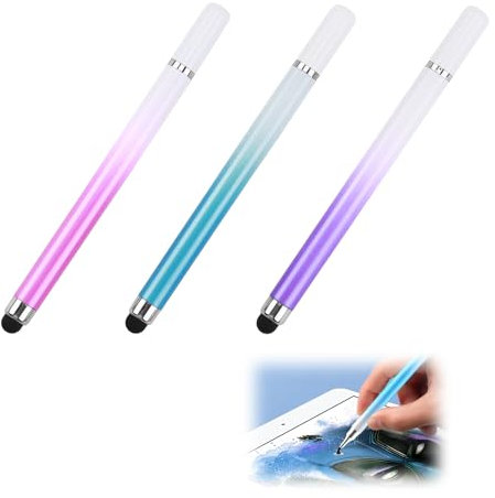 Lot de 3 Stylets 2 en 1 pour écrans tactiles avec Disque Transparent et Pointe en Silicone, Compatible avec Tous Appareils Tactiles, Idéal pour Dessin et Navigation (Rose, Bleu, Violet)