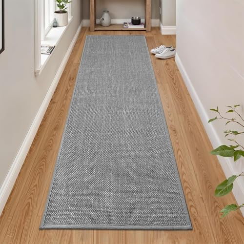 Cheerx Tapis de Cuisine Antidérapant Lavable 43x180cm, 5mm Mince Tissé Caoutchouc Soutenu Tapis de Cuisine Runner, Absorbent Facile à Nettoyer Tapis de Sol pour Devant l'évier, Couloir, Gris