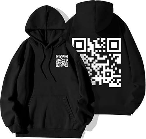 Buobiy Sweat à capuche humoristique avec code QR Fu-ck You, code QR Scan Code Joke Sweat à capuche unisexe avec message QR imprimé au dos Fu-ck You, sweat-shirt épais d'hiver