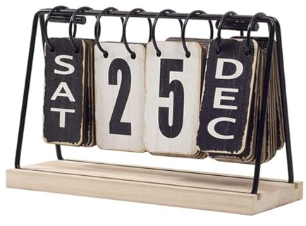 Sarini Calendrier perpétuel en Bois à Bascule Vintage avec Mois, Date et Semaine pour la décoration de la Maison ou du Bureau