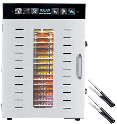 forplubossmmp Deshidratadores De Alimentos con 2 Pinzas para Frutas, Máquina Secadora De Alimentos Eléctrica con Pantalla Táctil, Máquina Secadora De Frutas Comercial para Uso Doméstico,16-Layer