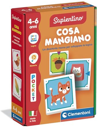 Clementoni Sapientino - Qu'est-ce qu'ils mangent ?, Jeu éducatif pour Enfants 4-6 Ans avec Flashcards Memory pour associer Les Animaux et Les Aliments, stimule la logique, Made in Italy, Langue