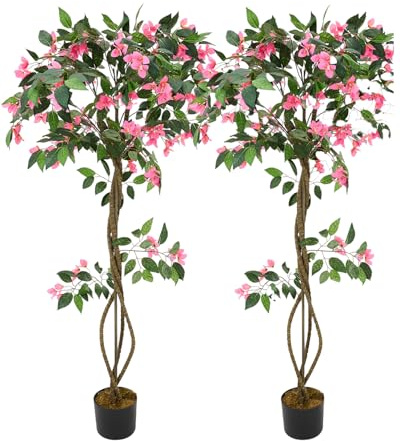BTGGG SET OF 2 Artificial Rhododendron Tree 165cm Tall Indoor Faux Blossom Tree in Pot Realistic Fake Flower for Garden Porch Home Office Decoration
