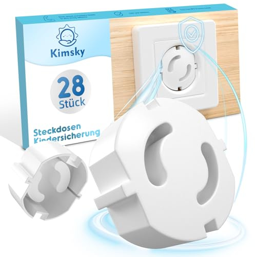 Kimsky Steckdosen Kindersicherung - (28 STK.) Kindersicherung Steckdose Steckbar - Steckdosenschutz Kindersicherung - Steckdosensicherung verhindert Unfälle & Stromschläge (Weiß)