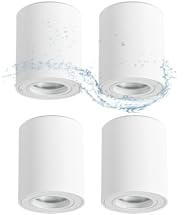 Gleonlux Spot en Saillie Blanc IP44, Plafonnier Salle de bain, Spots de Plafond 230V avec GU10 douille, Ø80x95mm Aluminium Rond Downlight pour Modules GU10 et LED, Lot de 4