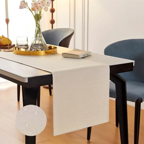 MAIBAOTA Beige Waterproof Coffee Table Runner Small Table Runners for Dining Table Kitchen Decorations Christmas Wedding Birthday Party Farmhouse Rustic Seasonal Decor 40 x 140 cm (16 x 55)