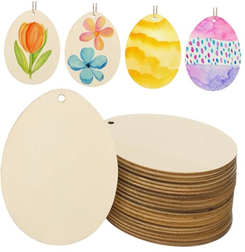 Homoyoyo 20 Stück Ostereier Holz zum Bemalen mit Juteseil, Holzanhänger zum Bemalen Kinder, Osterbastelset Ostern Basteln Kinder, Osterschmuck Anhänger, Frühlingsanhänger für Zweige Osterdeko aus Holz