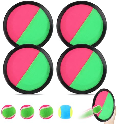 YiliYa Gioco di Lancio e Cattura con 4 Dischi e 4 Palle, Plastica, Verde/Rosa/Nero, Tiro Anelli, Giochi Outdoor, Family Bonding, Beach Games, Sports Activities, Indoor Games