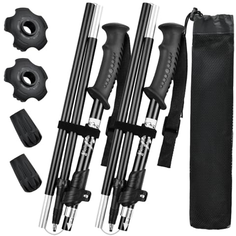 2Pcs Bastones Senderismo, Bastones Trekking Telescópicos Plegables, 110-130cm Bastones Marcha Nordica Walking Aluminio 6013 Ligeros, Poles Montaña Alpinismo para Caminar Hombres y Mujere