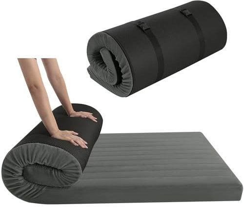 MeMoreCool Materasso da pavimento arrotolabile, singolo, in schiuma ad alta densità, portatile, futon, pieghevole, con borsa da viaggio, lettino per ospiti, tappetino per viaggi, tenda auto, 190 x 90