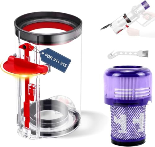 Large Dust Bin for Dyson V11 V15 with HEPA Filter, Part 970050-01 | Large Dust Bin With HEPA Filter Helps Restore Suction, Reduce Dust Leaks And Supports Quick Tool-Free Replacement