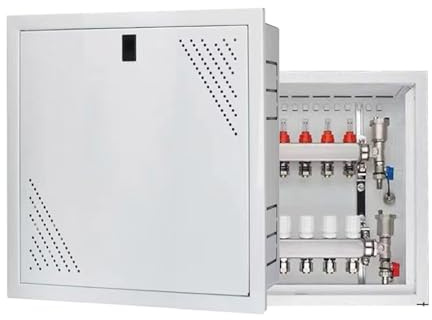 Unterputz Verteilerschrank für Fußbodenheizung, Verteilerschrank Zentrale Fußbodenheizung 5-6 Anschlüsse Heizkreise, Einbau Lackierte Oberfläche Eisenkasten Verteilerkasten 500x450x110mm
