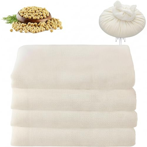 4 PCS Reusable Cheese Cloths for Straining,Muslin Cloths for Cooking– 50x50cm Unbleached Muslin Fabric for Straining Nut Milk, Yoghurt, Jam & Cooking