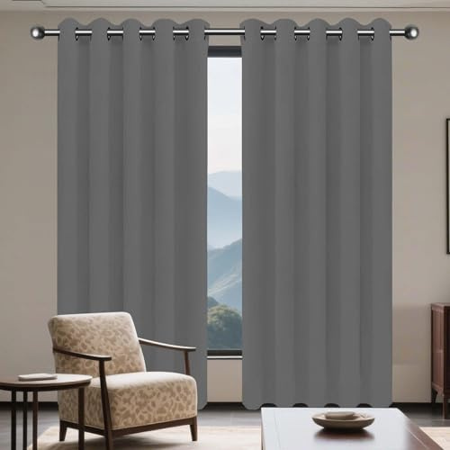 XUEXIAOH Gardinen Blickdichte 120 x 240 cm Thermo Vorhang Gegen Kälte Und Hitze Wohnzimmer Lärmschutz Thermogardine mit Ösen, Waschbar für Schlafzimmer Kinderzimmer, Dunkelgrau