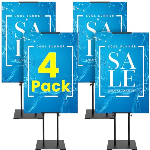 Soporte para Carteles Doble Cara 4 Piezas Ajustable Soporte Publicitario | Base metálica estable, Altura ajustable 109-203cm, Expositor publicitario, póster, menú,eventos, exterior, negro