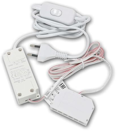 Transformateur LED 12 V CC 7 W avec 6 prises Mini-AMP | Alimentation avec prise européenne | Transformateur pour éclairage LED de meubles, vitrines et sous-meubles | Installation facile, IP20, entrée