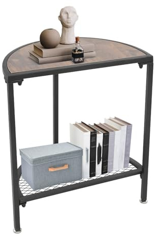 ROGONPDK Mesa auxiliar con estante de metal, mesa de centro de 2 niveles, estante en forma de media luna, mesa auxiliar para dormitorio, sala de estar, dormitorio, sala de estar, dormitorio