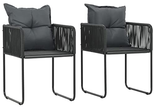 Mokuyary Trädgårdsstolar, set om 2 med dynor, poly rotting, svart, balkongstol, terrassstolar, matstolar för terrass, trädgård, balkong