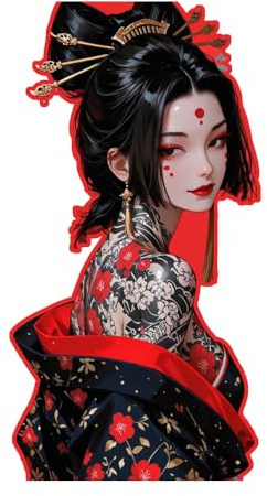 YUNEX Anime Samurai Girl Car Sticker 5.1 Inch – Japanese Warrior with Dragon Tattoo Vinyl Decal – Waterproof JDM Auto Decoration for Bumpers Windows Laptops – Anti-Fade Exterior Accessories (B,5.1'')
