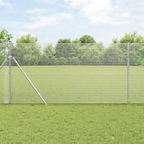 Clôture en fil soudé argent durable 1.4 x 10 m pour jardin extérieur, panneaux de clôture, treillis extensible pour terrasse et protection du jardin