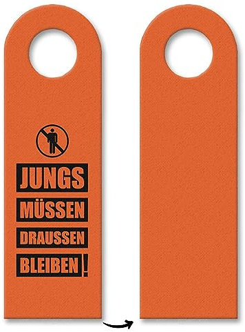 Kinderzimmer Türhänger in Orange mit Spruch: Jungs müssen draussen bleiben Kind